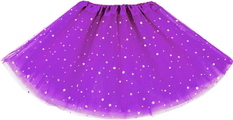 WINROLA Little Girls Stars Sequins Tutu Skirt Princess Ballet Dance Dress for 0-6 Y Sparkle Elastic 3 Layered Tulle Tutu Skirt - Image 1
